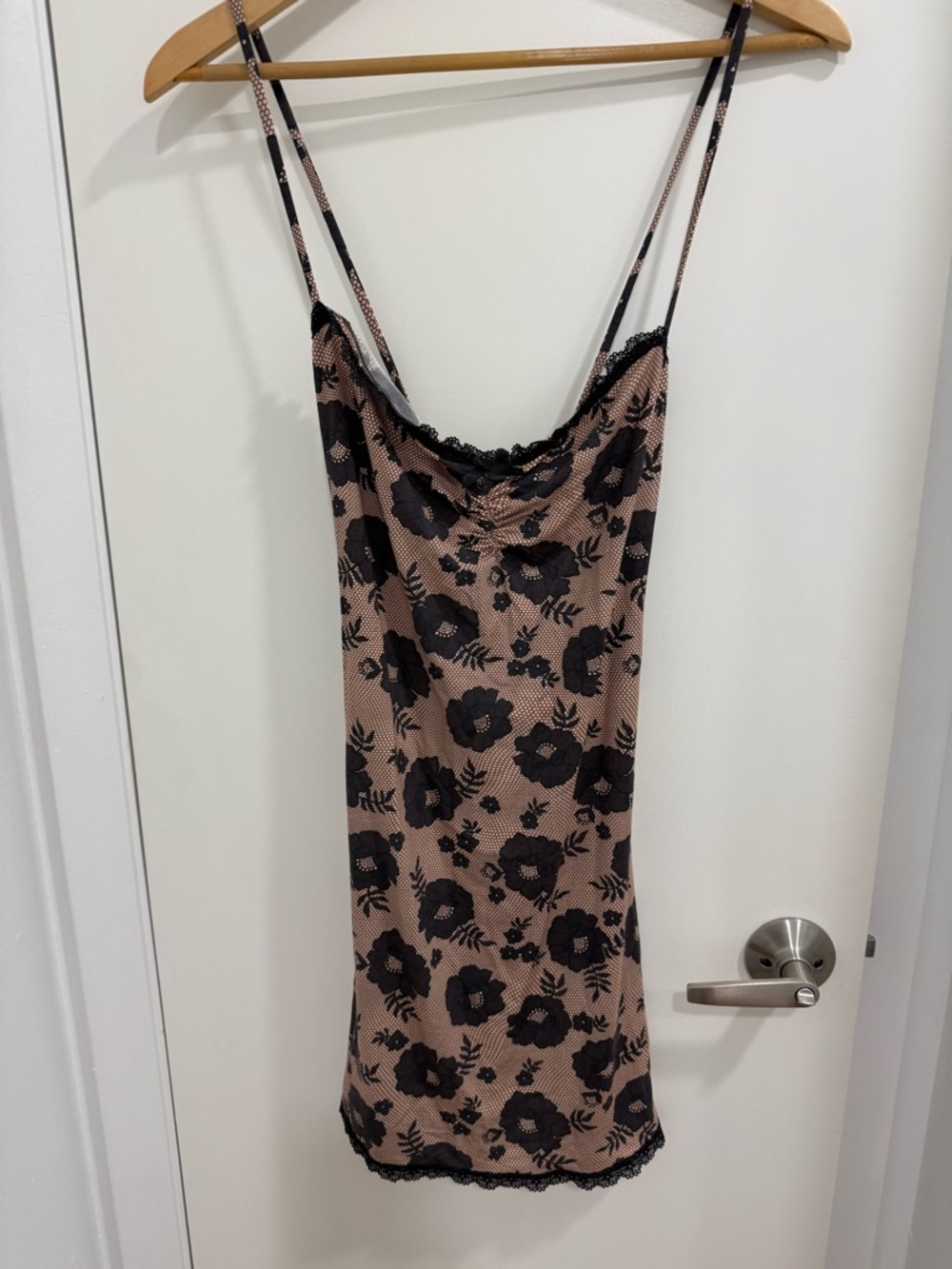 WeWoreWhat Taupe and Black Lace-Trim Slip Dress
